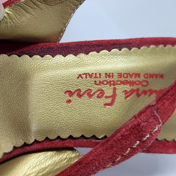 Laura Ferri Women's Red Coral Leather Slingback Sandal W/Corked Heel Size 38 - Picture 6 of 9